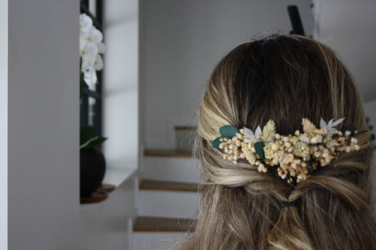 Peigne de Mariage en Fleurs Séchées et Stabilisées, Accessoire coiffure mariage boheme, champêtre, vintage, shooting photo, baptême